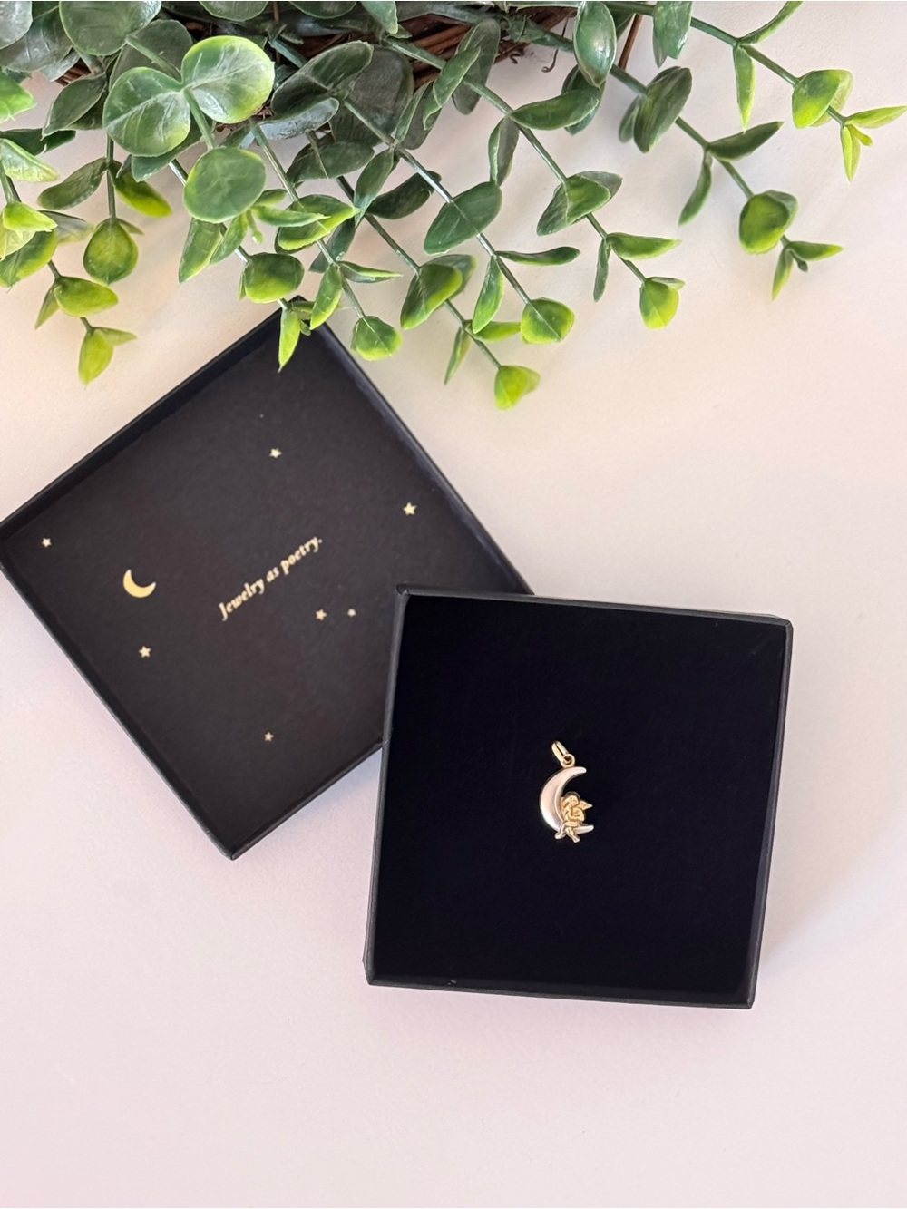 14k Gold Cherub Moon Charm Pendant with Celestial Design